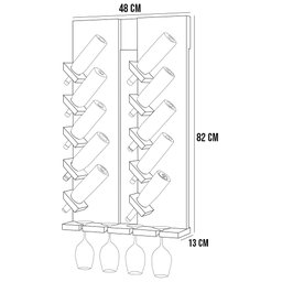 Kit 02 Adegas De Parede Kansas Madeira Maciça 10 Garrafas Suporte Para Taças W02 Imbuia - Lyam - 5