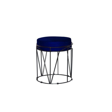 Puff Babu Preta Veludo Azul Marinho Metal Móveis
