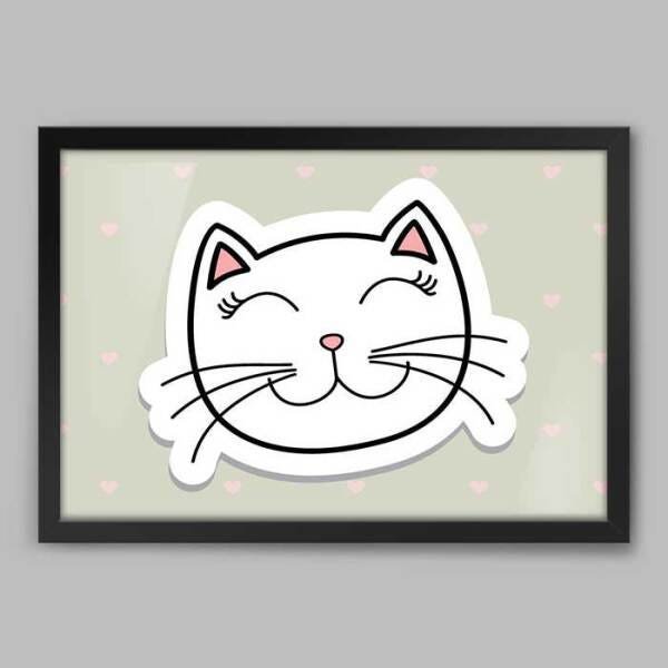 Quadro Infantil Kitty Green - 60x40cm - Moldura Caixa Preto - 1