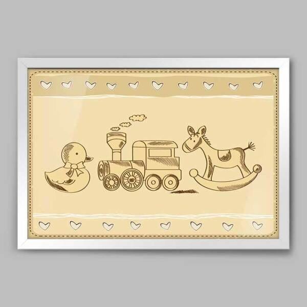 Quadro Infantil Hora de Brincar - 60x40cm - Moldura Padrão Branco - 1