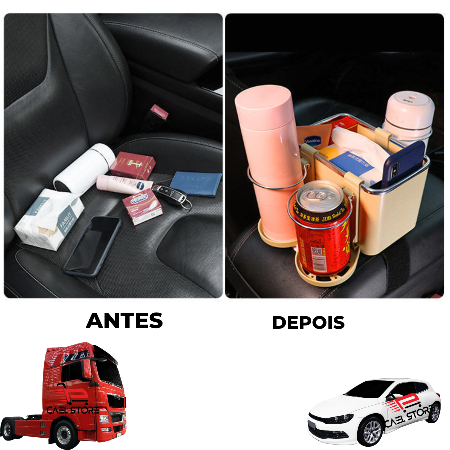 Caixa De Acessorio Porta Lenços Copo Garrafa Para Carro Preto:PRETO ...