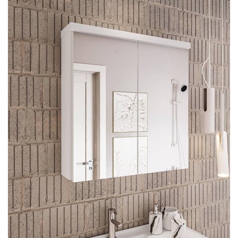 Armário de Banheiro 70cm 02 Portas com Espelho Ref 710 - Branco