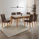 Ver imagem 1 de Conjunto Mesa de Jantar 180cm com 6 Cadeiras Estofadas Multimóveis Crrft-CON046 Madeirado/Off White
