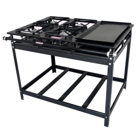 Fogão Industrial 4 Bocas 30x30 Perfil 7 de Alta Pressão Chapa Bifeteira