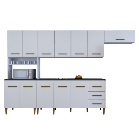 Cozinha Modulada 12 Portas 3 Gavetas Atenas Kaiki Móveis:Branco