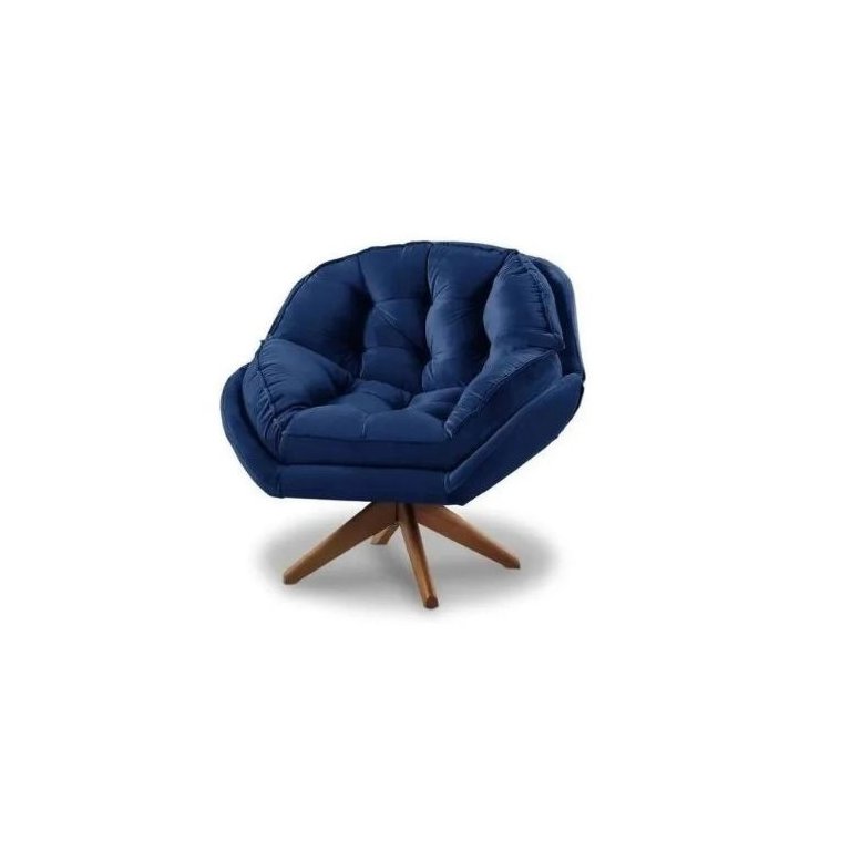 Poltrona Decorativa Califórnia com Base Giratória Suede - Azul Marinho
