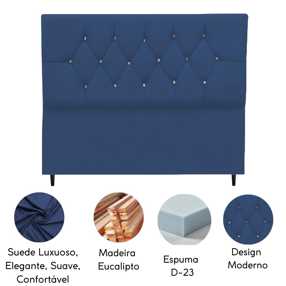 Cabeceira Estofada Cama Box Solteirão 100 Cm Suede Ayla:azul Marinho - 4