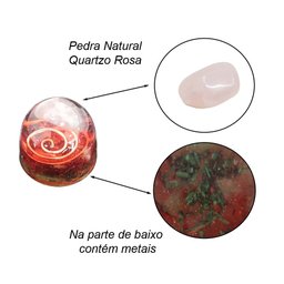 Orgonite Semi-esférico Vermelho e Verde com Quartzo Rosa - 2