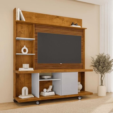 Home para TV Taurus 47 160cm MDF MDP Naturalle e Off White Bechara Móveis