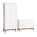 Ver imagem 1 de Jogo de Quarto Infantil Guarda Roupa 2 Portas e Cômoda 1 Porta Classic Branco Fosco com Pés Amadeira