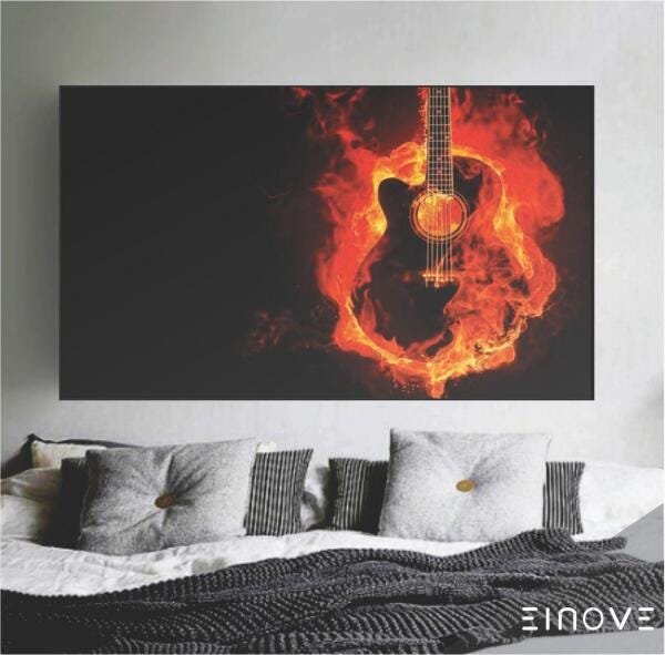 Quadro Música Fire Canvas 90X60Cm Slim Amadeirada L003 - 2