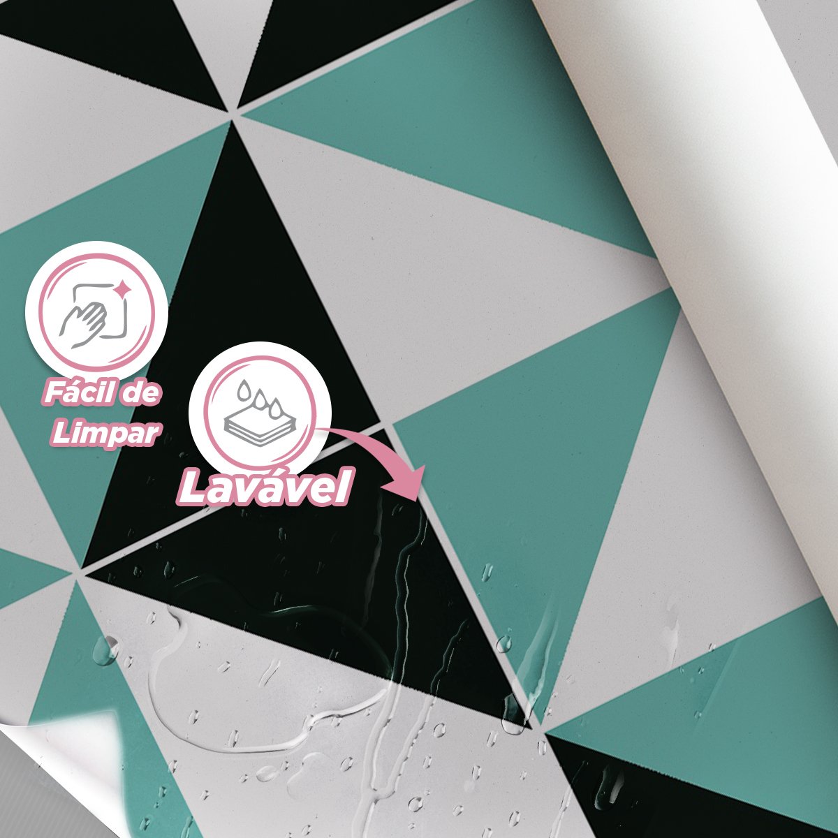 Papel de Parede Adesivo Lavável Triângulos Preto e Verde Quarto Sala 3m - 2