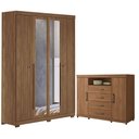 Ver imagem 1 de Guarda Roupa Casal com Cômoda Buriti Havana Master 6 Portas Bater 4 Gavetas MDF-MDP Espelho Pés