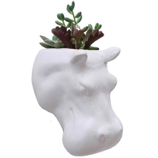 Vaso De Parede Cachepot Hipopótamo Branco Porcelana - 2
