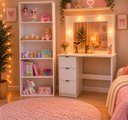 Ver imagem 1 de Kit Penteadeira com Espelho Estante 5 Prateleiras Maquiagem
