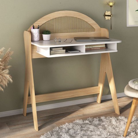 Mesa Escrivaninha Mali 100% Mdf Natura/branco - Pnr Móveis