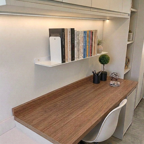 2 Aparadores para Livros Suporte Separador Bibliocanto + Prateleira Suspensa Multiuso 60cm Branco