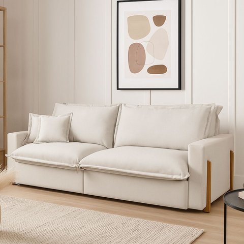 Sofá Caixa Zero Retrátil Reclinável com Molas Ensacadas no Assento Tecido Linho Cru 2,00m