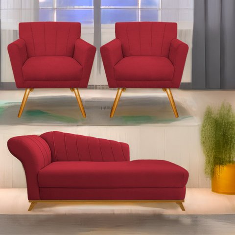 Kit Diva Recamier Vanessa 185cm Lado Direito e 02 Poltronas Laura Suede - Doce Sonho Móveis RECAMIER