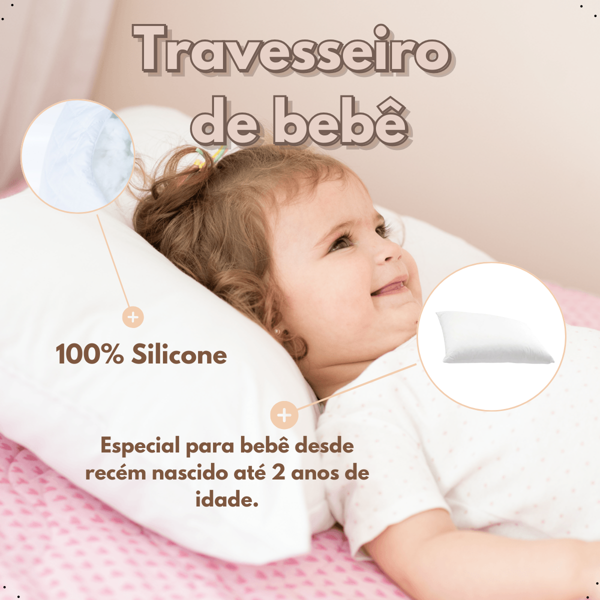 Travesseiro de Bebe 40cm X 30cm de 0 a 2 Anos Recem Nascido - 6