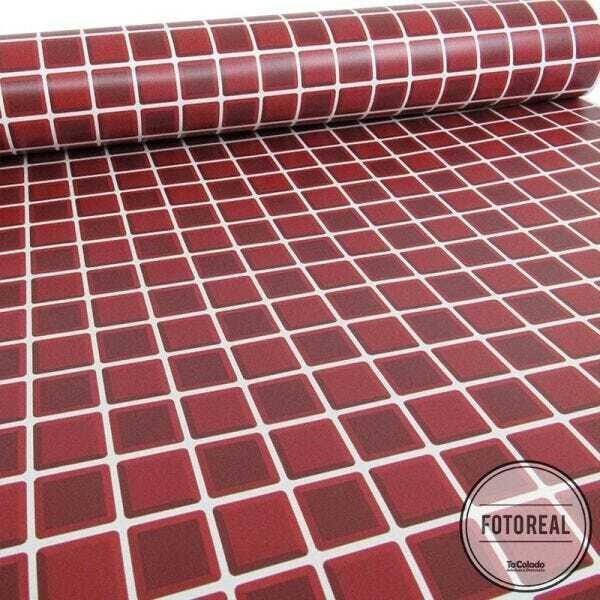 Papel de Parede Pastilha para Cozinha 3D Vermelho - 58x300cm - 2