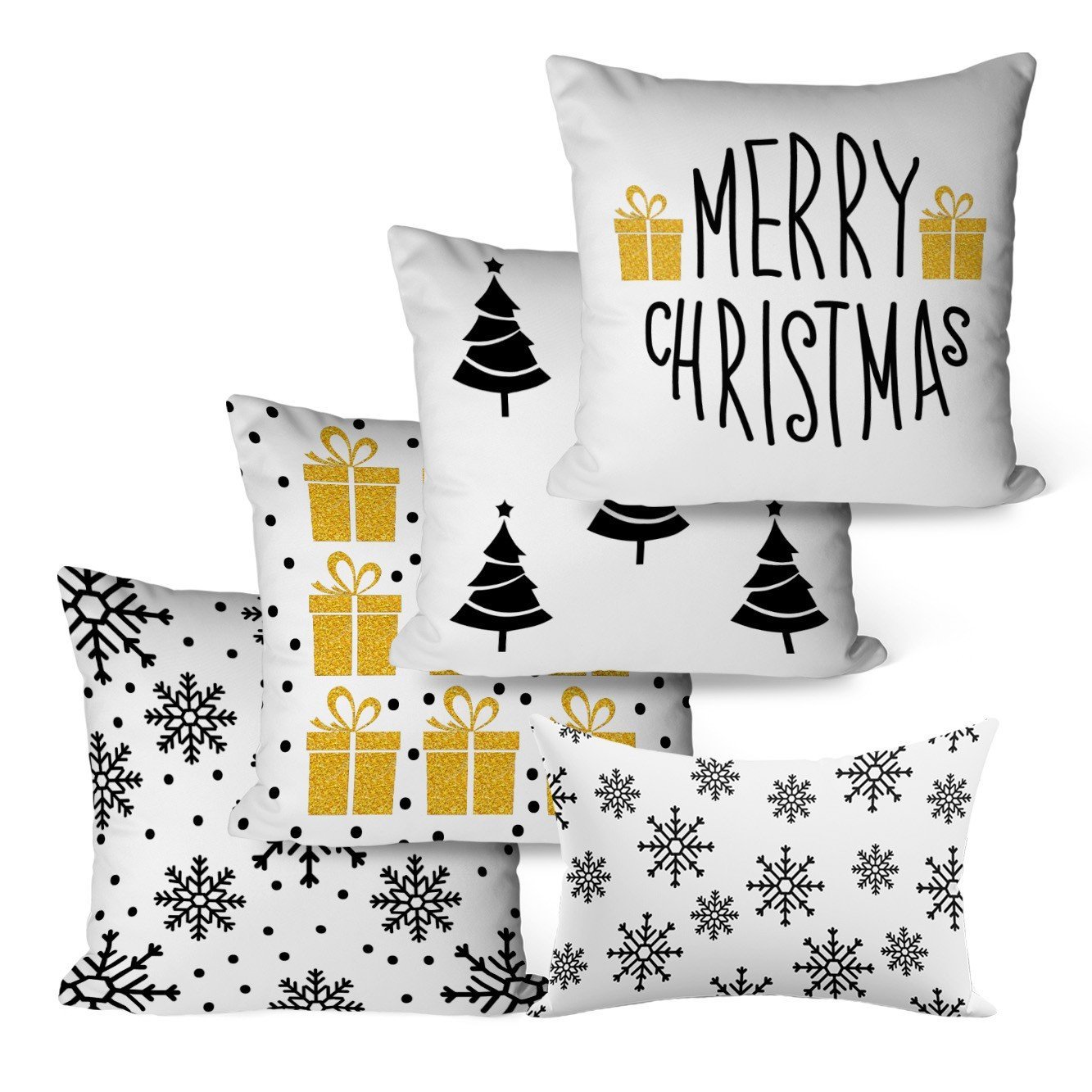 Kit Com 5 Capas Para Almofadas Decorativas Natal Minimal Flocos De Neve