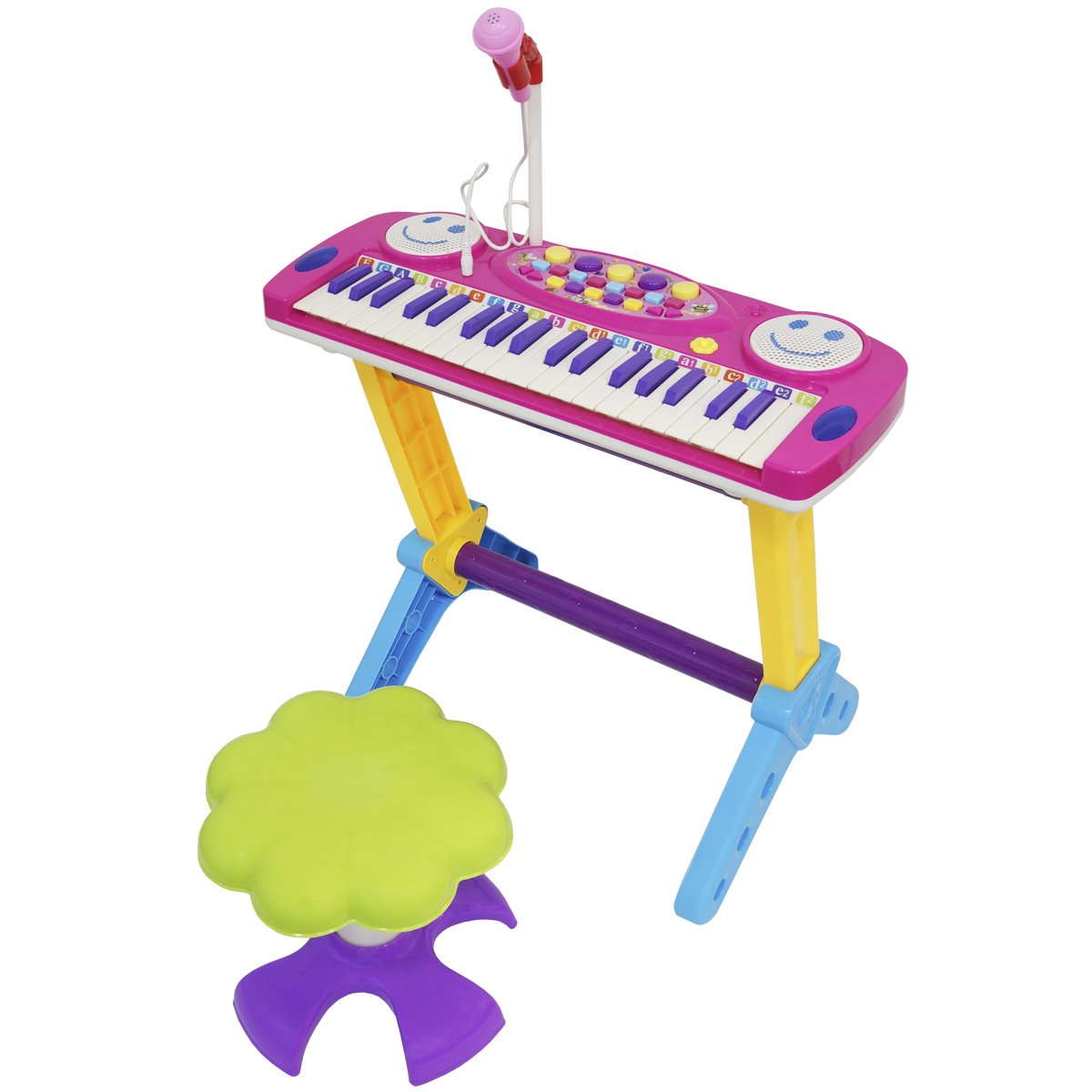 Piano Teclado Infantil com Microfone e Suporte Banquinho Importway