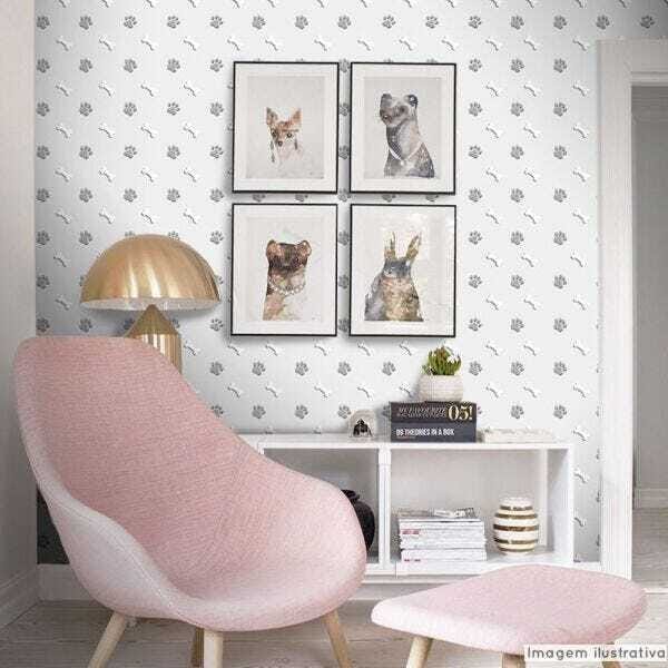 Papel de Parede Pet Shop Patas Cachorro Cinza - 58x300cm - 1