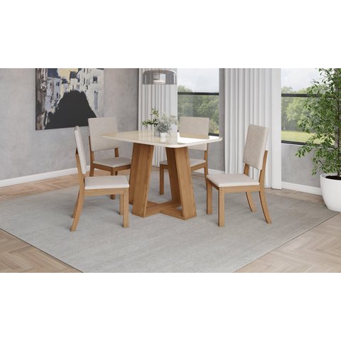 Mesa de Jantar Lins 120 C/ Vidro Nature/off White - Henn
