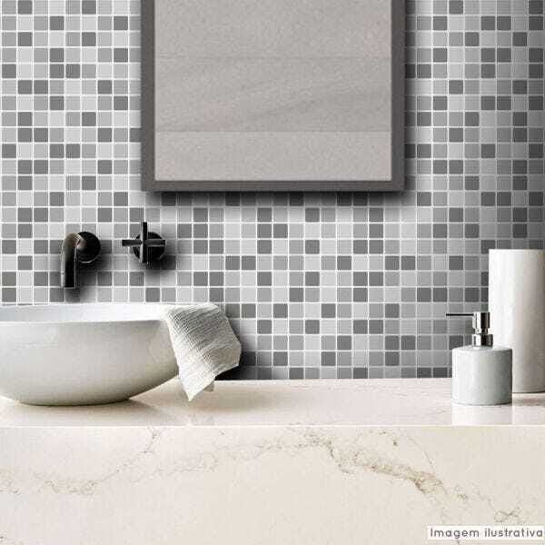 Papel de Parede Pastilha para Cozinha Clássica Mix Cinza - 58x300cm - 1
