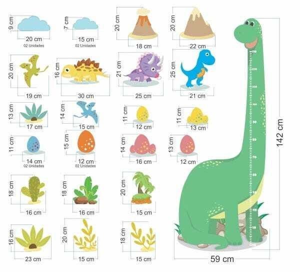 Régua de Crescimento Infantil Dinossauros - 1 Kit Infantil com Régua - 3