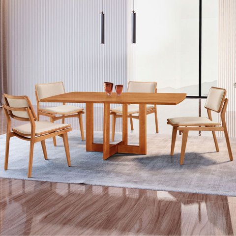 Mesa Patros Tampo 120cm Laminado Barril com 4 Cadeiras Eva Moderna Mobília