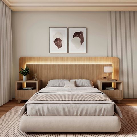 Cabeceira Casal Queen com 2 Mesas de Cabeceira LED 3000k e Tomadas 100% MDF Mabel