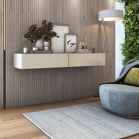 Aparador Buffet Clean Moderno Luxuoso Bancada Suspenso 1,10m:off White Brilhante
