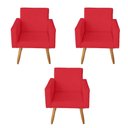 Ver imagem 1 de Kit 3 Poltronas Decorativas Sala de Estar Escritório Pés Palito Nina Vermelho - Mafer