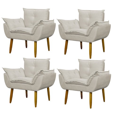 Kit 4 Poltronas Decorativa Sala e Quarto Opala Suede Herrero:bege