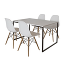 Ver imagem 2 de Mesa Industrial Base de Ferro Preto Tampo 137x90 Branco 4 Cadeiras Eames Madeira Assento Branco
