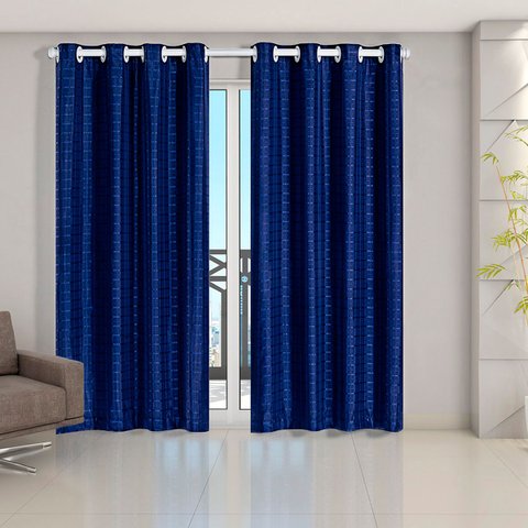 Cortina Daily Varão 2m Blackout PVC com Voil Xadrez 2,80MX2,30m Sala Quarto Azul Marinho