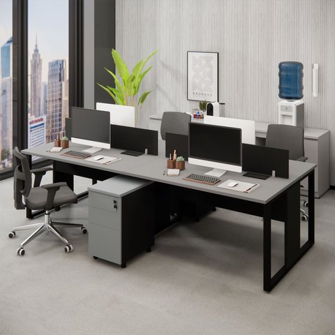 Plataforma 2 Gav. e Divisória 4 Pessoas 2,70m Csp Pés Metal Cor:cinza Sagrado com Preto
