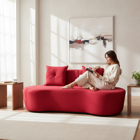 Sofá 2 Lugares Orgânico Curvo Madrid 150cm Suede Vermelho