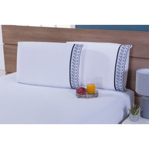 Jogo De Lençol Solteiro King 2 Peças 200 Fios 40cm Altura Bordado Inglês