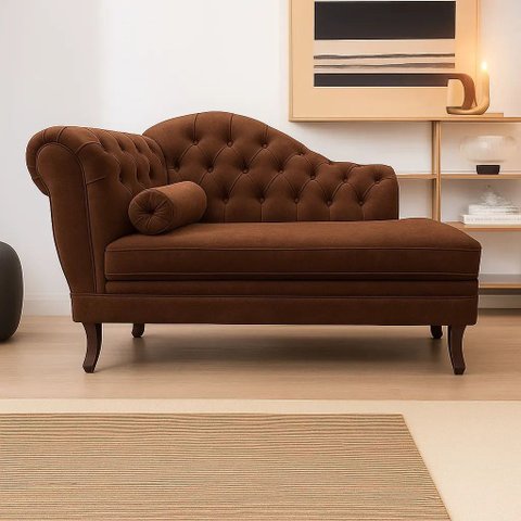 Recamier Divã Sofá 120cm Recepção Sala Larissa Suede:marrom/liso