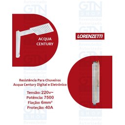 Resistência Acqua Century Eletrônica e Digital Autêntica Lorenzetti 220v 7500w - 4
