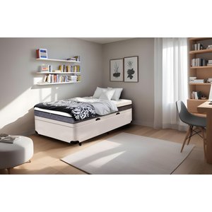 Cama Box Baú Solteirão Serenelife - Suede Bege Claro