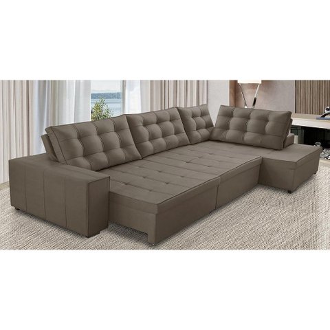 Sofá de Canto Retrátil e Reclinável com Molas 3,00x2,00 Ld Jacke Suede Capuccino Madelina Decor