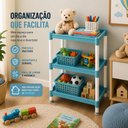 Ver imagem 3 de Organizador Infantil Azul 3 Andares Estante Porta Livros Brinquedos Cestos