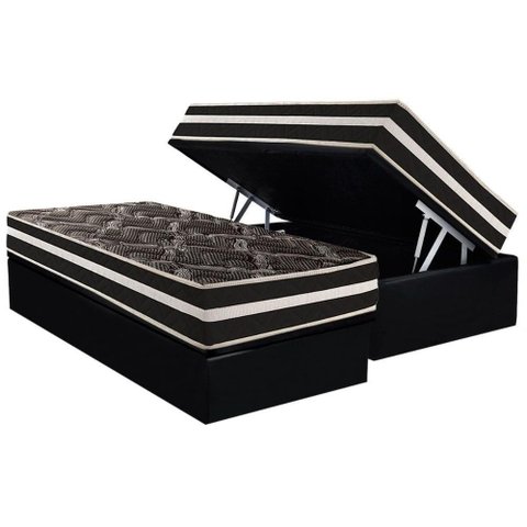 Conjunto Box Baú Solteiro Colchão Espuma Paropas D28 - Master Ag80 Black Double Face 25 + Base Crc