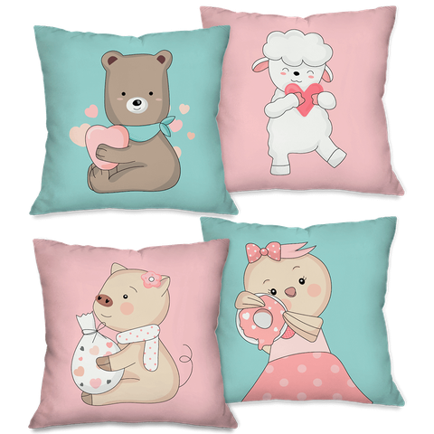 Kit com 4 Capas para Almofadas Decorativas Infantil Ursinhos