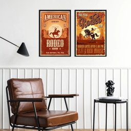 Kit Composição 2 Quadros Decorativos Cartazes rodeio 45x34cm - com Vidro:madeira Branca - 2