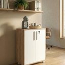 Ver imagem 1 de Balcão Multiuso 2 Portas com Chave MDF Marrom/Lamina Mel/Branco